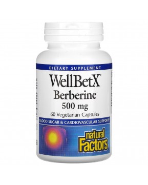 Natural Factors, WellBetX, берберин, 500 мг, 60 вегетарианских капсул Natural Factors, WellBetX, берберин, 500 мг, 60 вегетарианских капсул